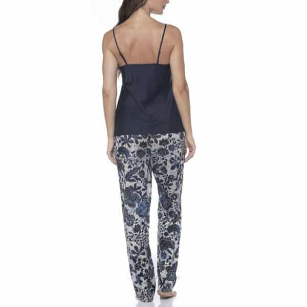 Pijama De Satín Con Encaje Y Pantalones Floreados - Imagen 3