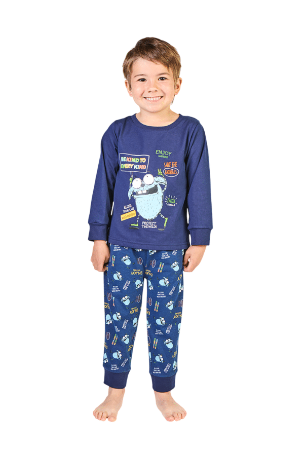 Pijama Cotton manga larga con bordado y cintura ajustable