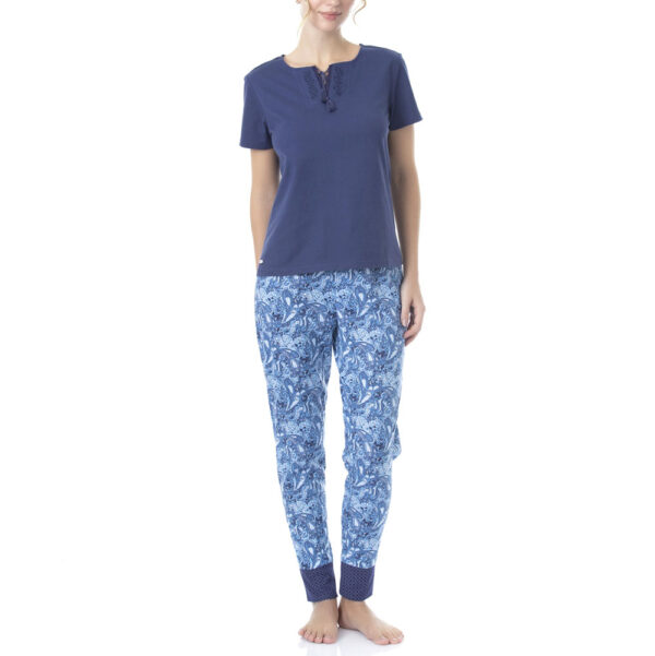 Pijama De Algodón Con Bordados Y Lazo Ajustable