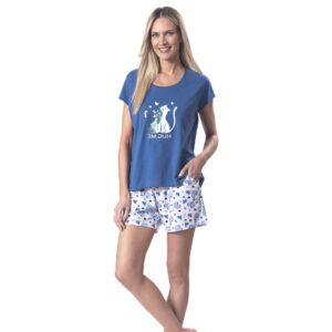 Pijama Algodón Short y Polera Gatitos | Dulce Confort