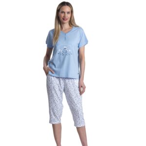 Pijama Algodón Capri Con Botones Est. Flores | Sueño Ligero