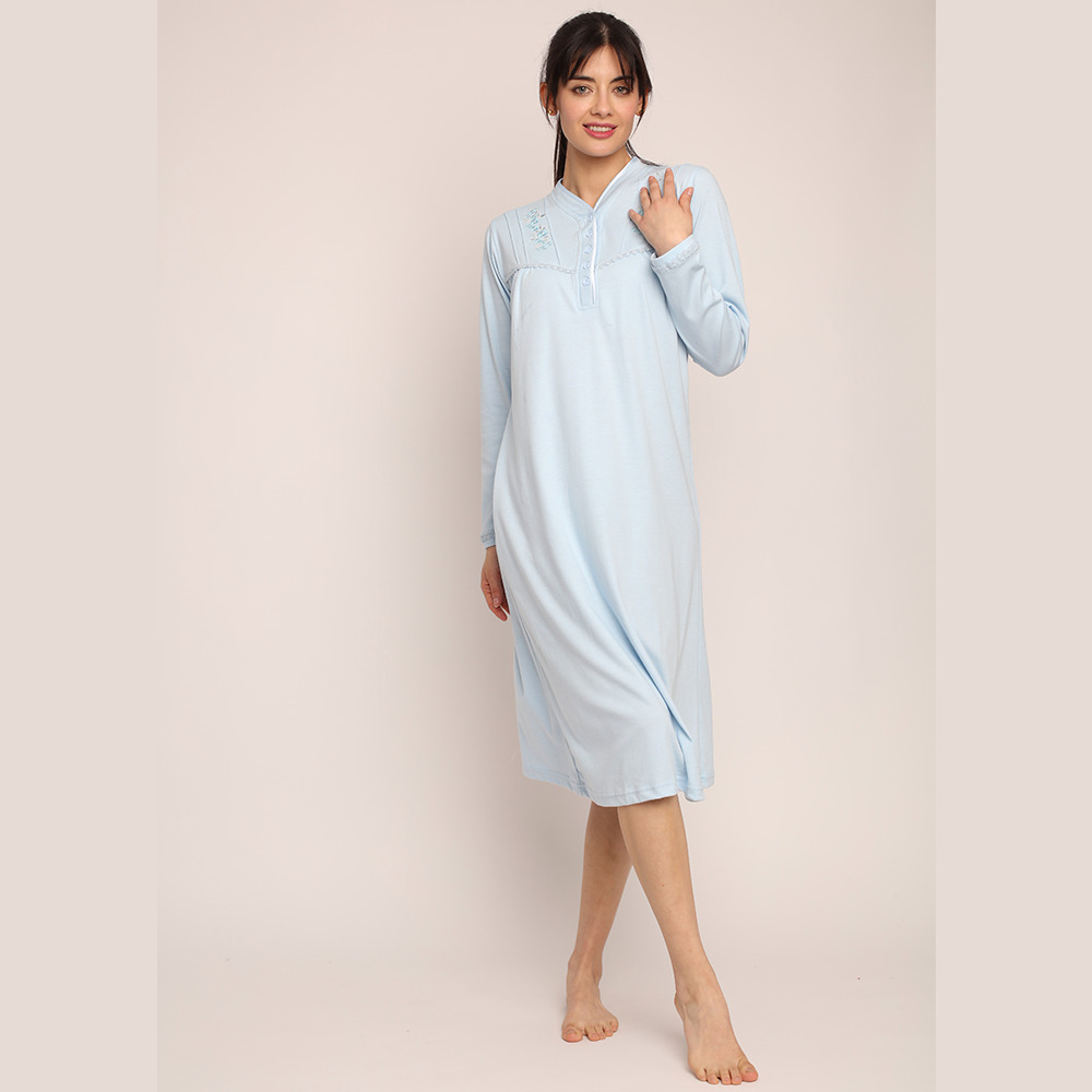 Camisa algodón liso con bordado y cuello satín | Elegancia