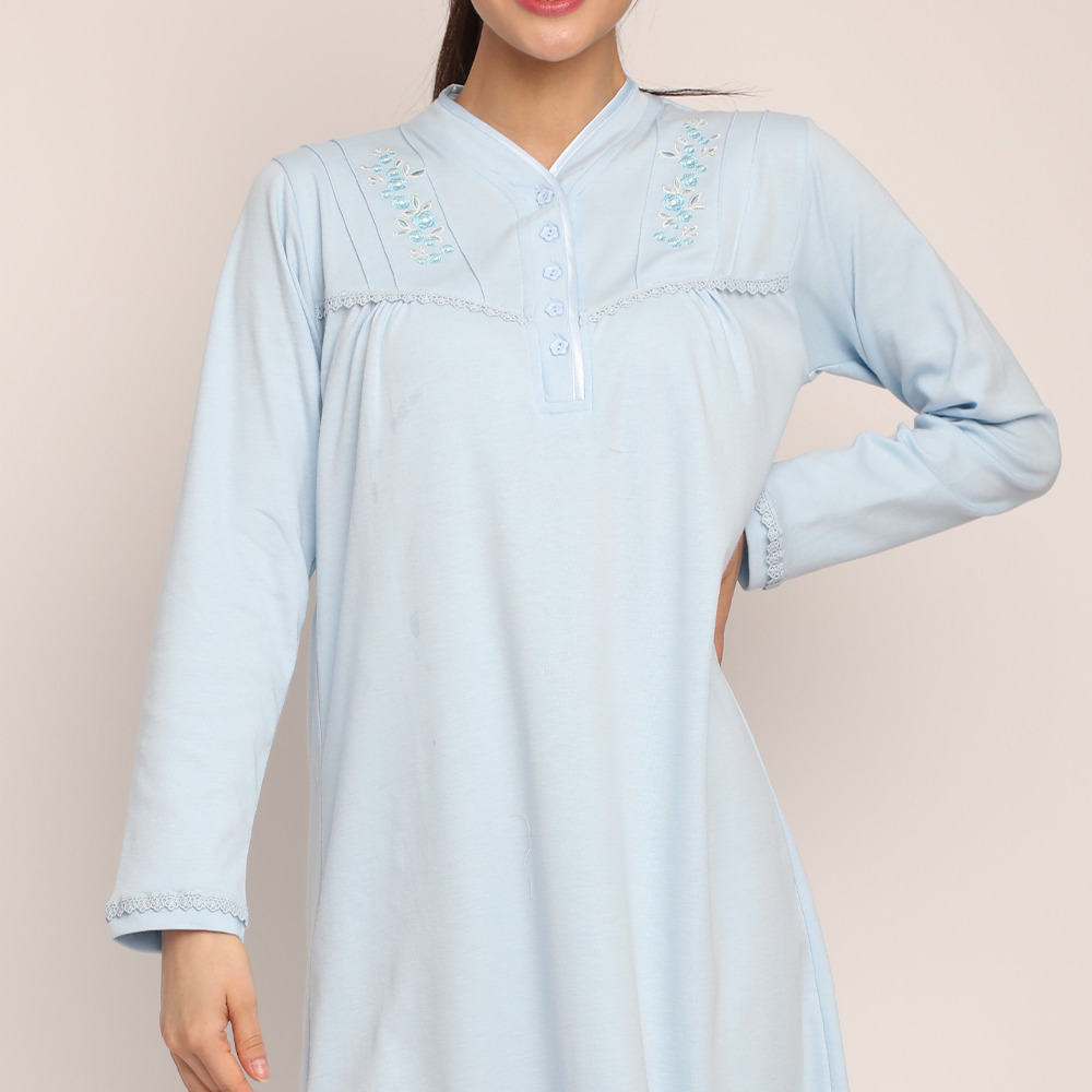 Camisa algodón liso con bordado y cuello satín | Elegancia - Imagen 3