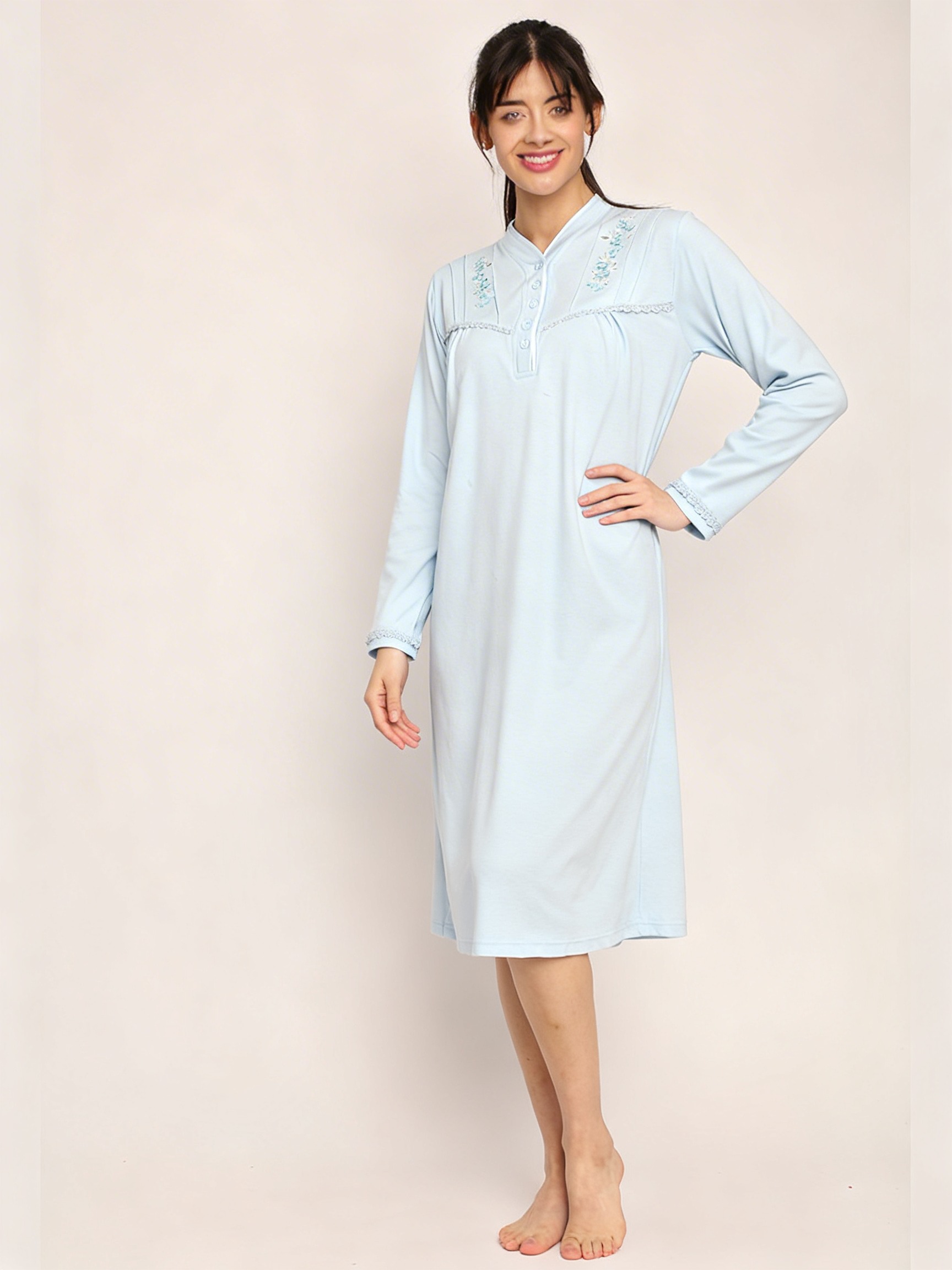 Camisa algodón liso con bordado y cuello satín | Elegancia - Imagen 9