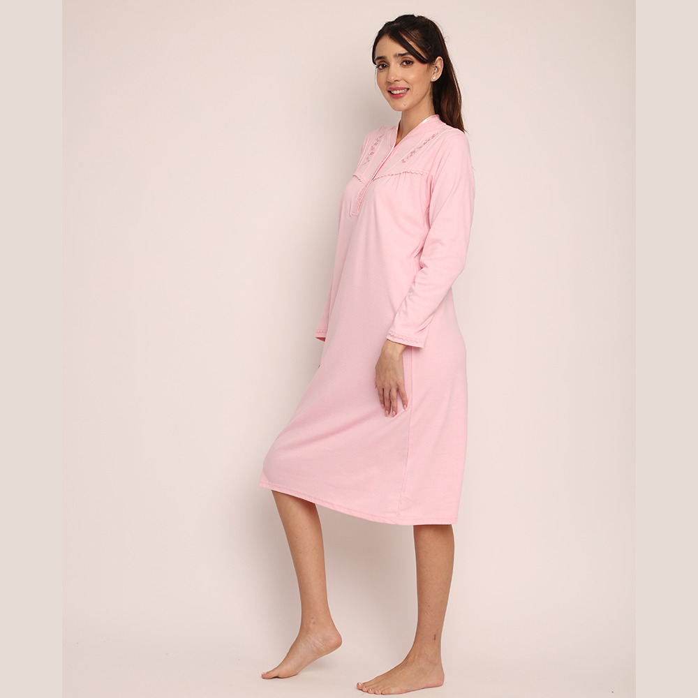 Camisa algodón liso con bordado y cuello satín | Elegancia - Imagen 11