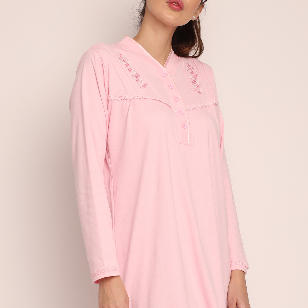 Camisa algodón liso con bordado y cuello satín | Elegancia - Imagen 12