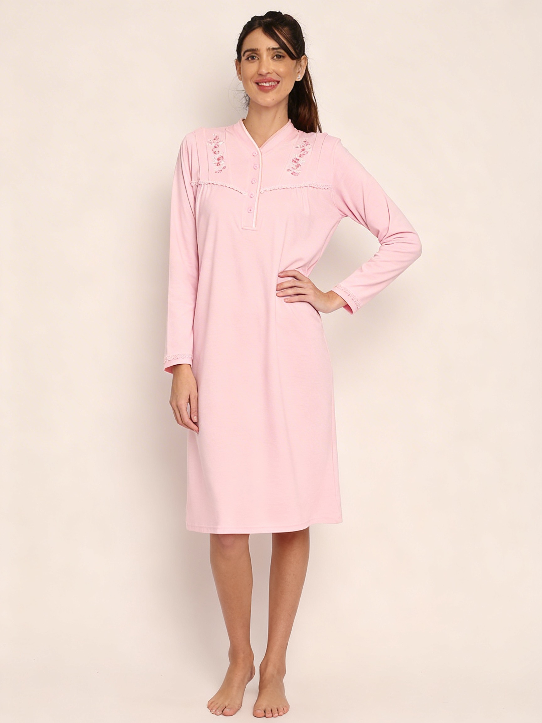 Camisa algodón liso con bordado y cuello satín | Elegancia - Imagen 13