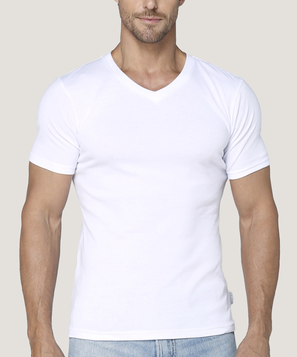 Camiseta Cotton Rib Manga Corta Cuello En V