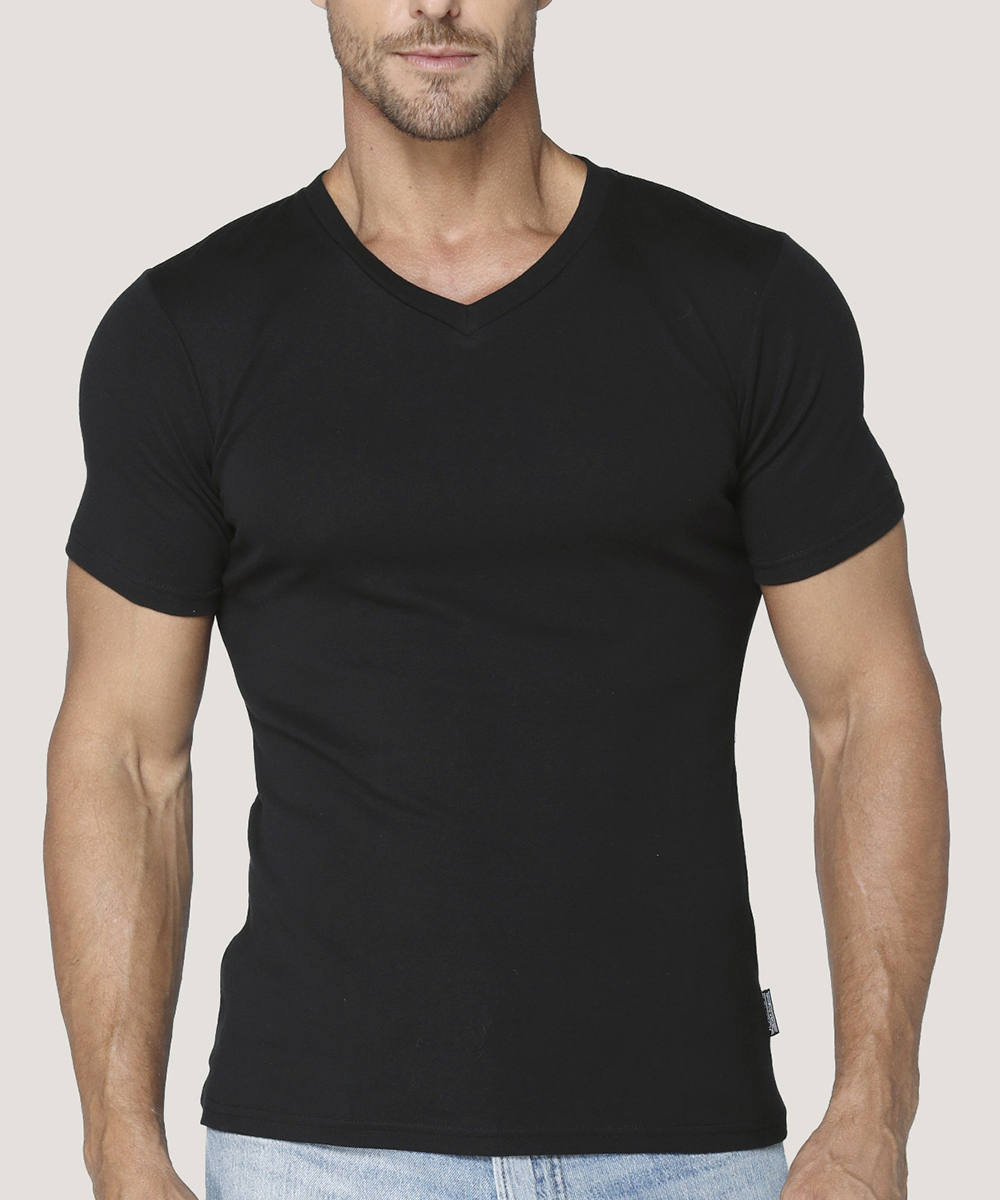 Camiseta Cotton Rib Manga Corta Cuello En V