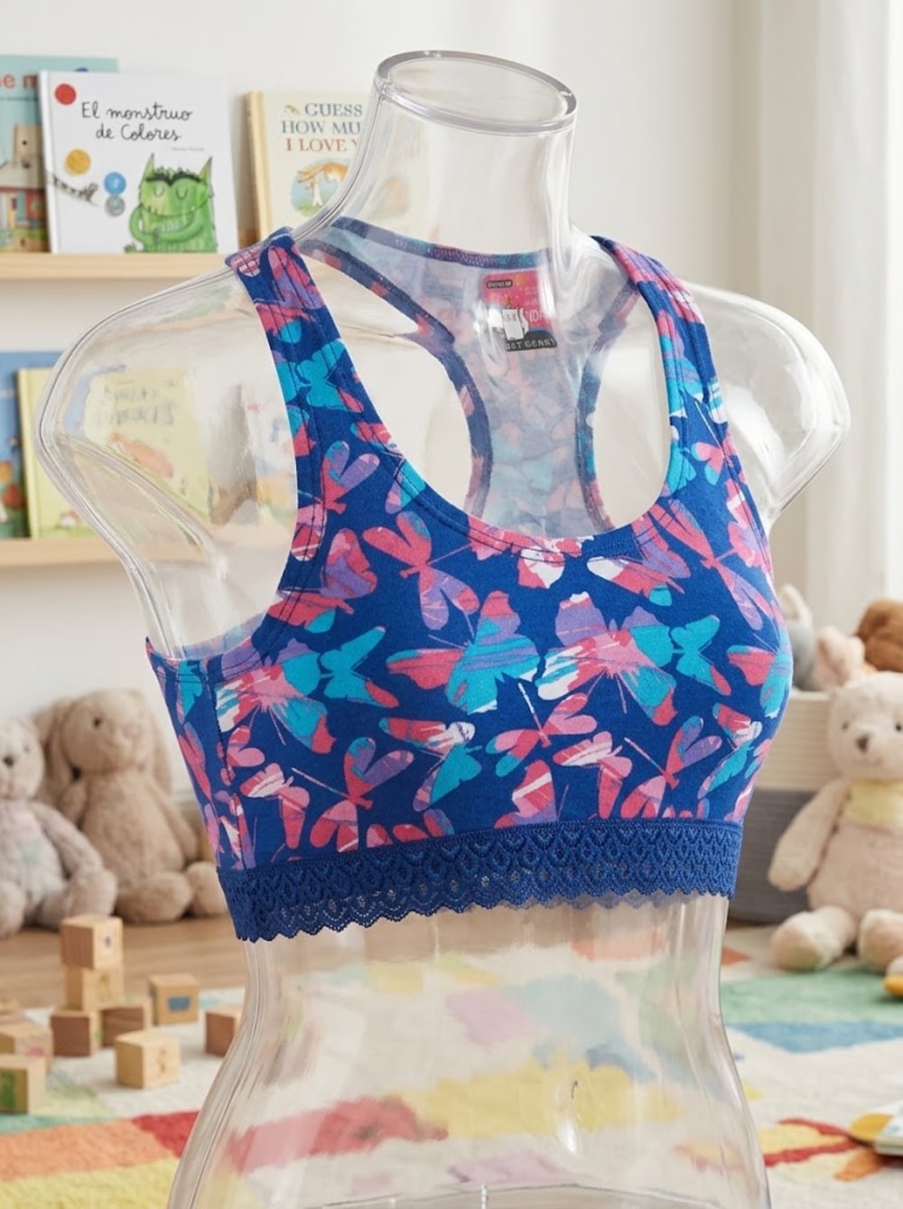 Top de Algodón Estampado con Encaje