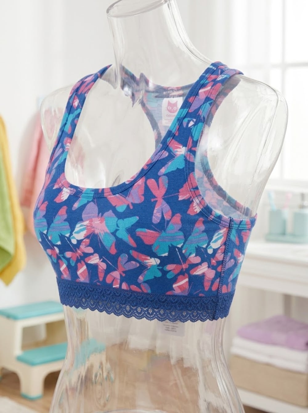 Top de Algodón Estampado con Encaje