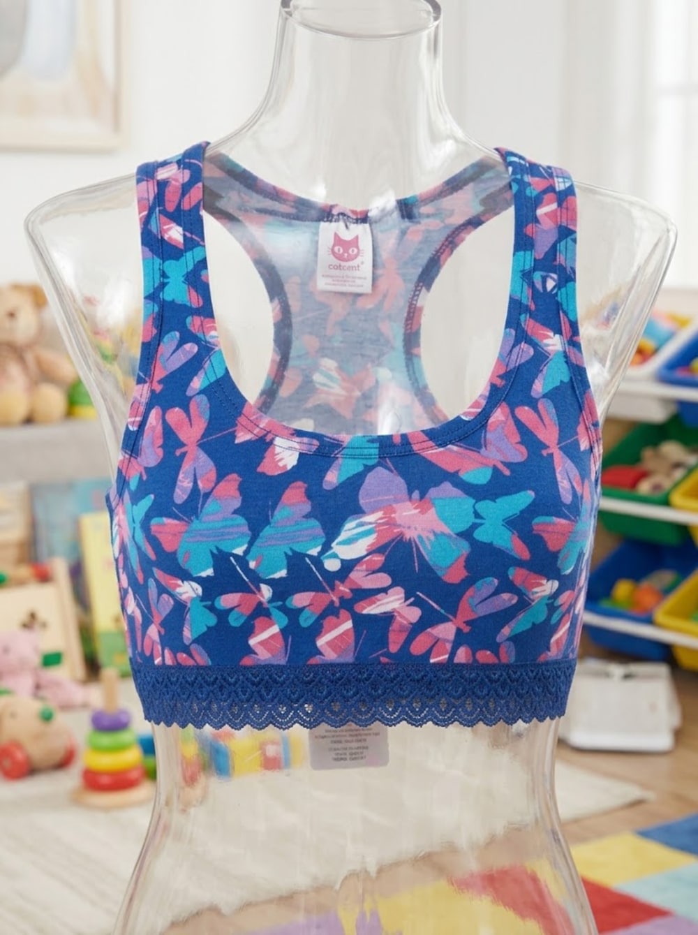 Top de Algodón Estampado con Encaje