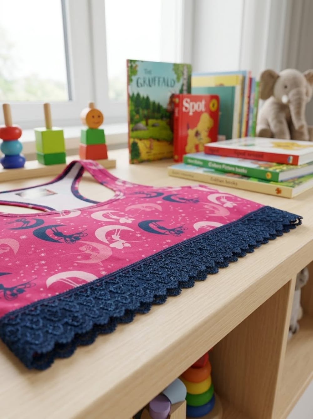 Top de Algodón Estampado con Encaje