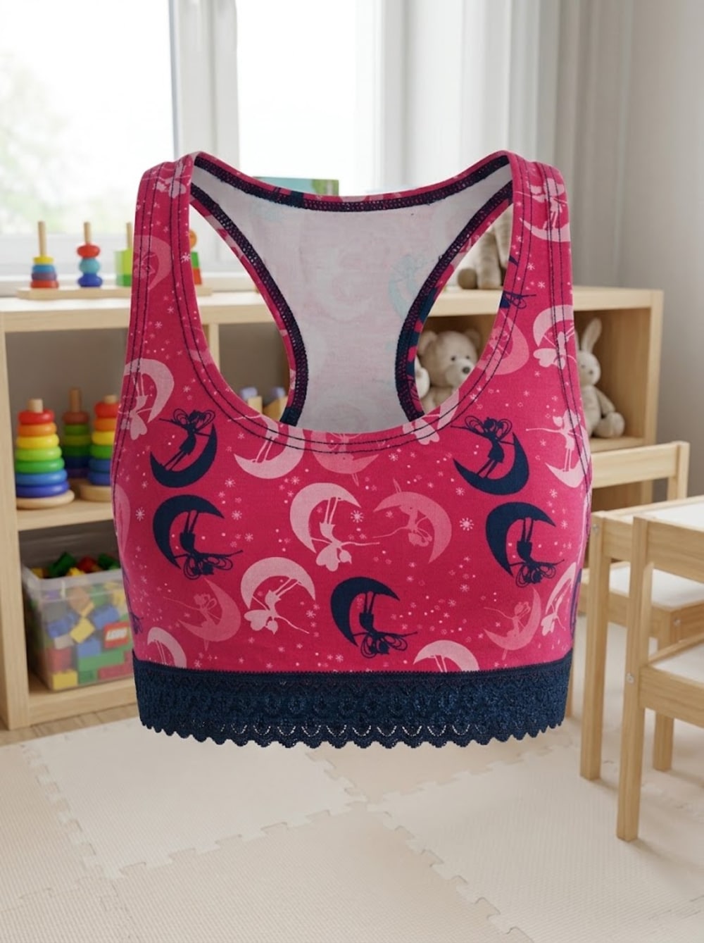 Top de Algodón Estampado con Encaje