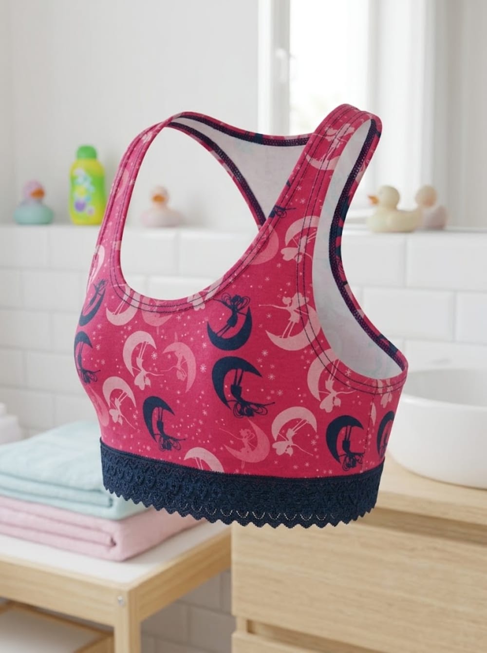 Top de Algodón Estampado con Encaje