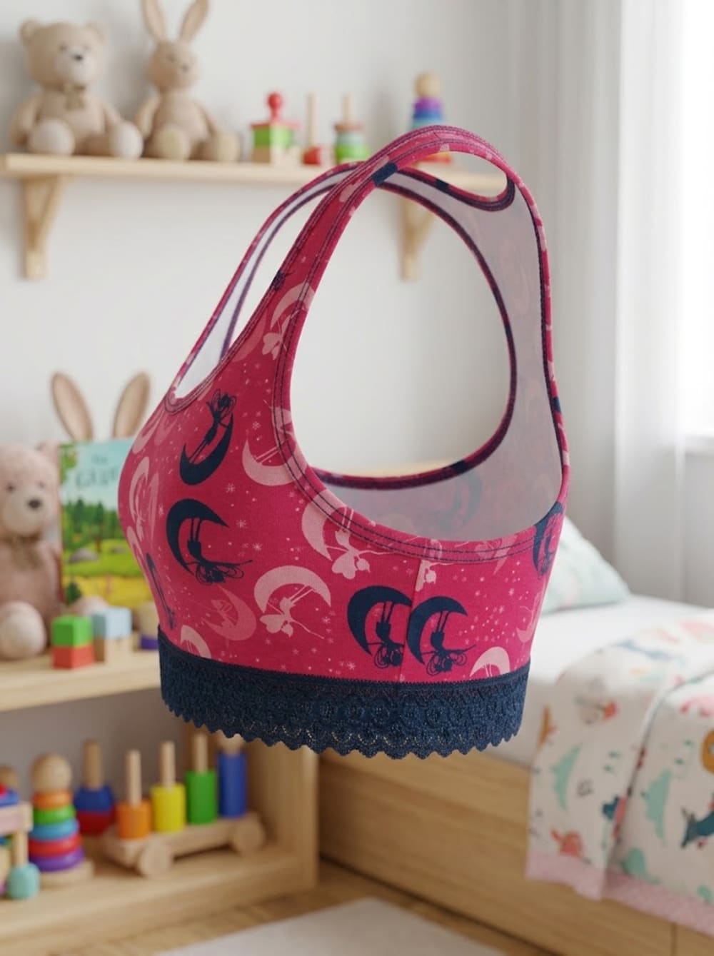 Top de Algodón Estampado con Encaje