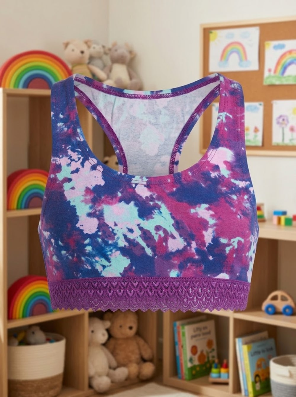 Top de Algodón Estampado con Encaje