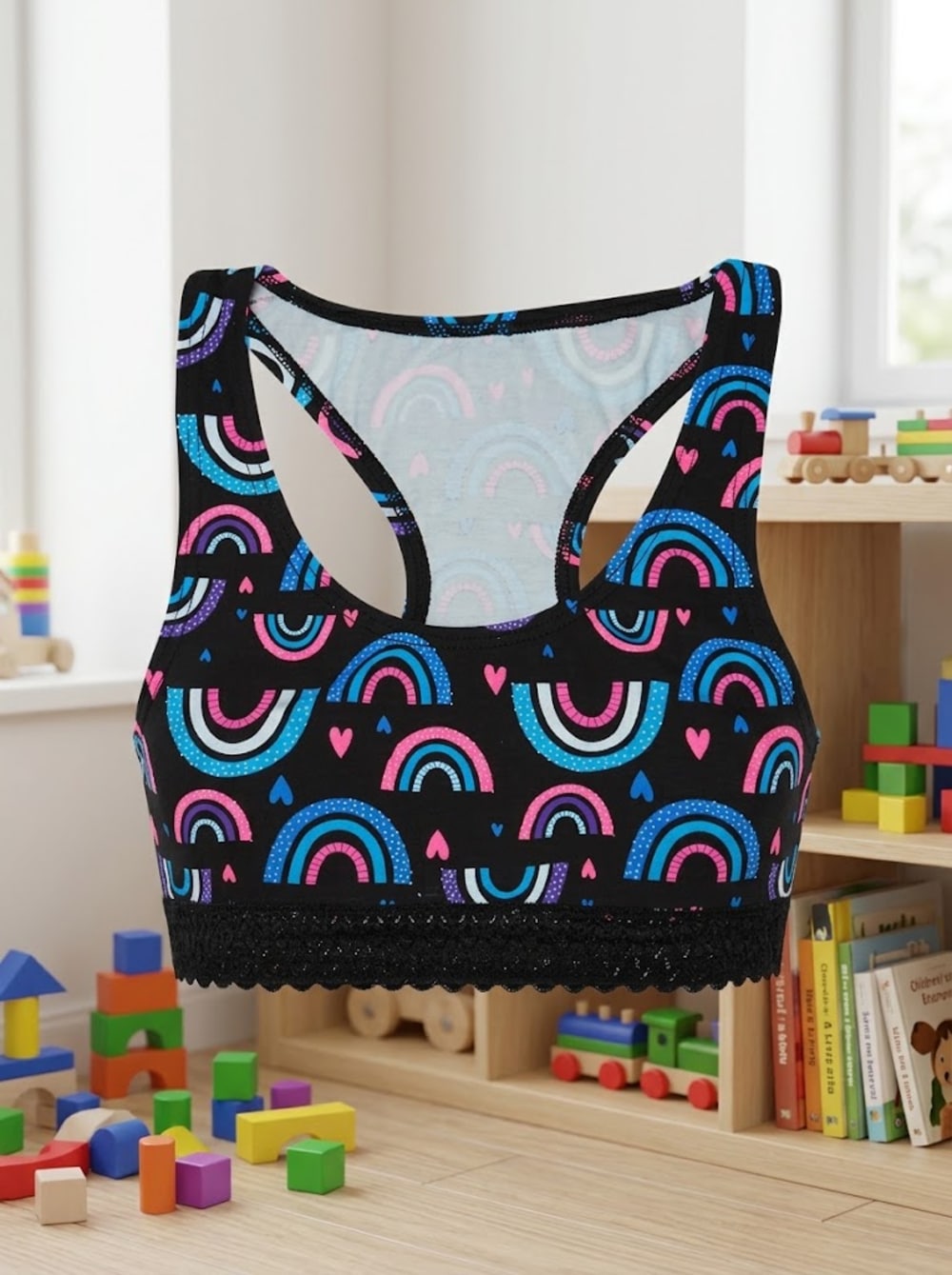 Top de Algodón Estampado con Encaje